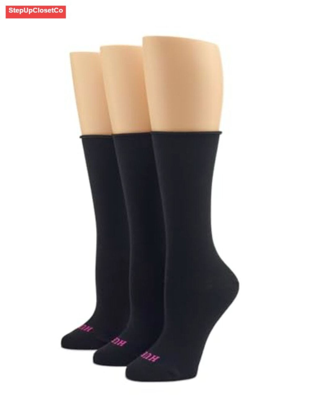 Women's Roll Cuff Crew Socks, Polyester Rayon Spandex, 3 Pack